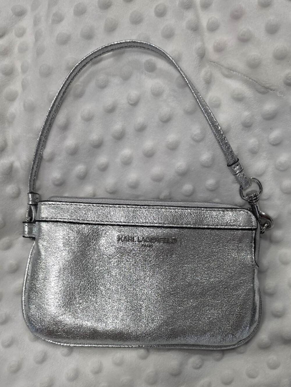 Karls Lagherfeld Silver Metallic Crossbody Wristlet Bag